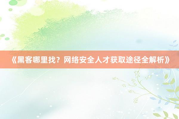 《黑客哪里找？网络安全人才获取途径全解析》